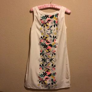 Cream Neon Floral knee length sleeveless dress.
